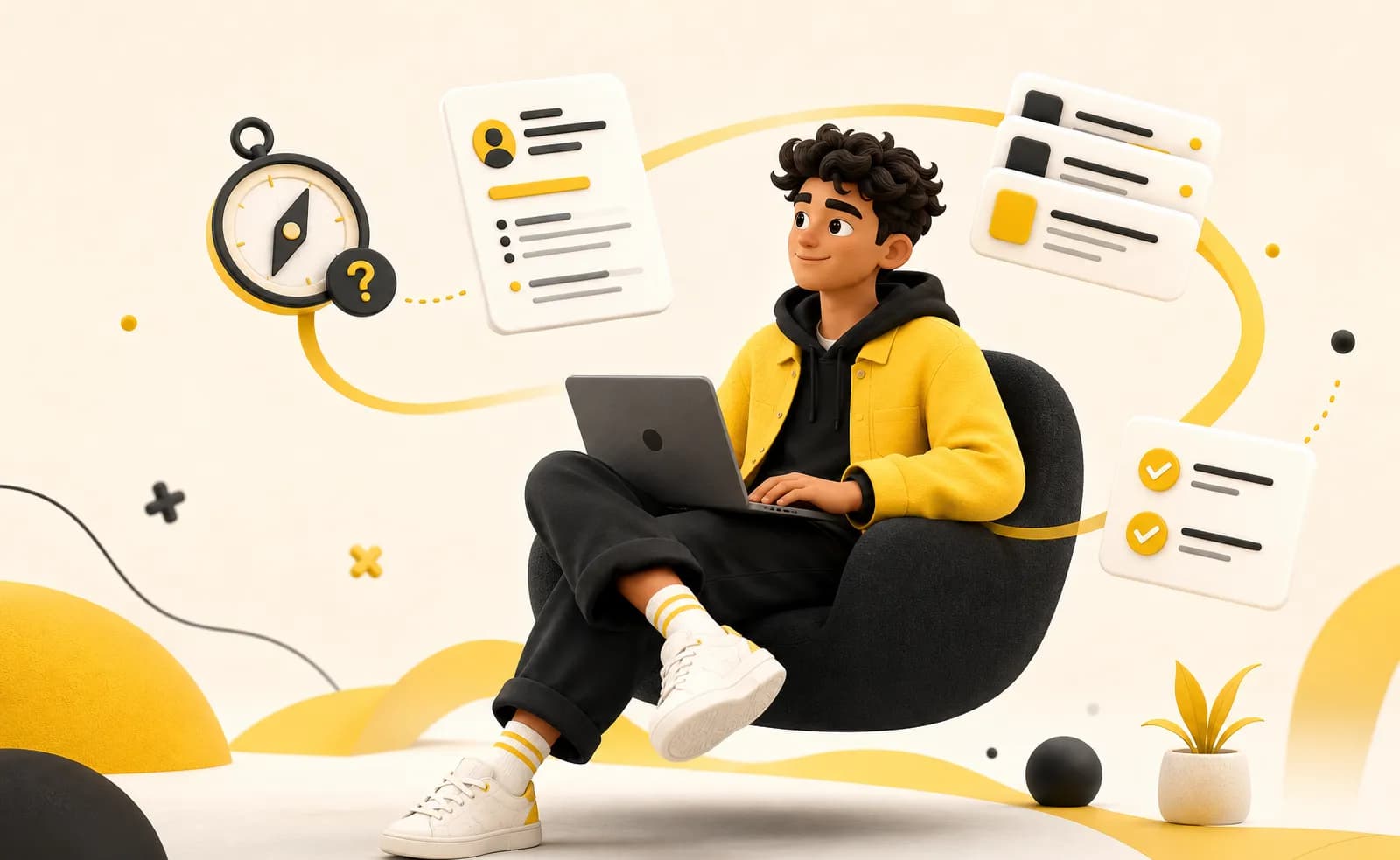 Un jeune candidat avance dans son parcours entre orientation, CV, offres et candidatures
